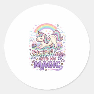 Unicorn Stretching Into My Magic Bold Typography S Classic Round Sticker