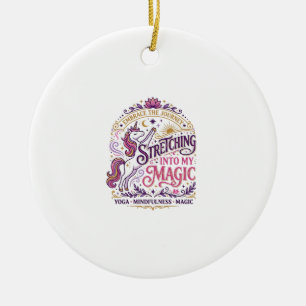 Unicorn Stretching Into My Magic Stylish White Bac Ceramic Tree Decoration