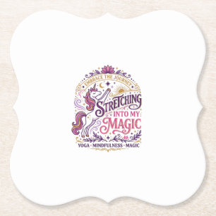 Unicorn Stretching Into My Magic Stylish White Bac Paper Coaster