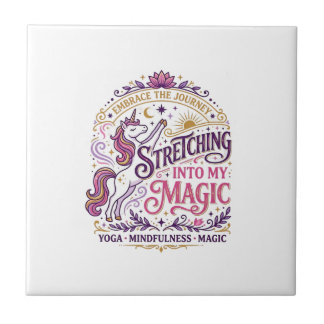 Unicorn Stretching Into My Magic Stylish White Bac Tile