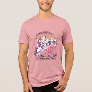 Unicorn Stretching Into My Magic Stylish White Bac Tri-Blend Shirt