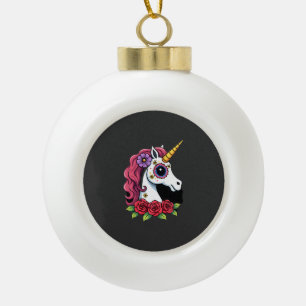 Unicorn Sugar Skull Mexican Art, Christmas T-Shirt Ceramic Ball Christmas Ornament