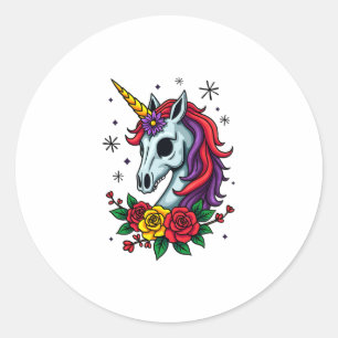 Unicorn Sugar Skull Mexican Art, Christmas T-Shirt Classic Round Sticker