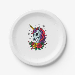 Unicorn Sugar Skull Mexican Art, Christmas T-Shirt Paper Plate