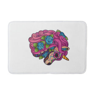 Unicorn Sugar Skull Mexico Calavera Dia De Los Mue Bath Mat