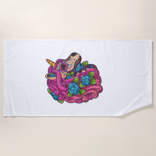 Unicorn Sugar Skull Mexico Calavera Dia De Los Mue Beach Towel
