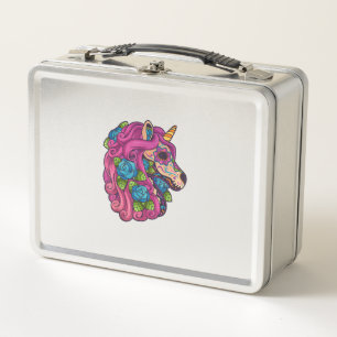 Unicorn Sugar Skull Mexico Calavera Dia De Los Mue Metal Lunch Box