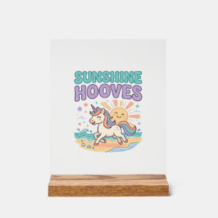 Unicorn Sunshine Hooves Trendy Graphic Tee Design_ Acrylic Sign
