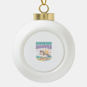 Unicorn Sunshine Hooves Trendy Graphic Tee Design_ Ceramic Ball Christmas Ornament