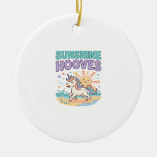 Unicorn Sunshine Hooves Trendy Graphic Tee Design_ Ceramic Tree Decoration