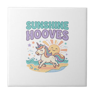 Unicorn Sunshine Hooves Trendy Graphic Tee Design_ Tile