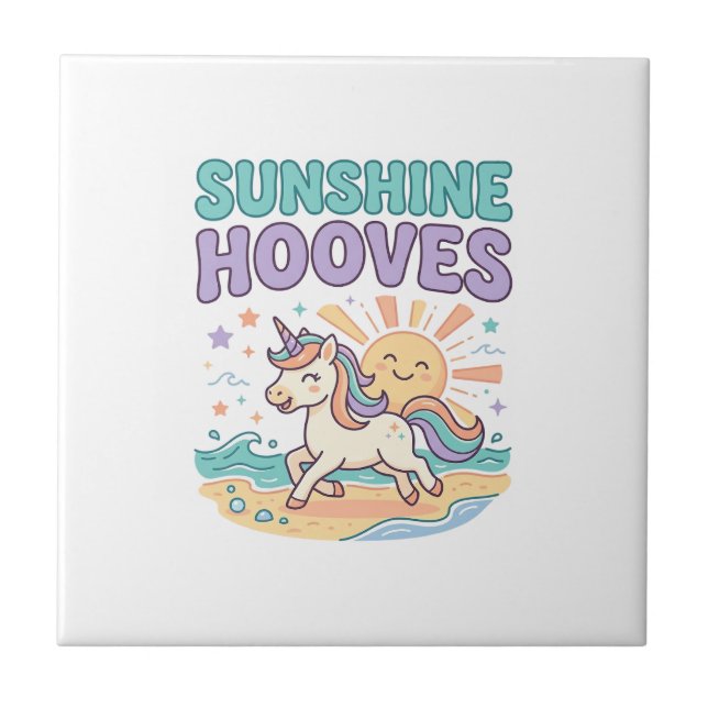 Unicorn Sunshine Hooves Trendy Graphic Tee Design_ Tile (Front)