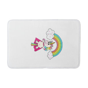 Unicorn Superhero flies to the rainbow T-Shirt T-S Bath Mat
