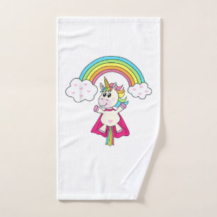 Unicorn Superhero flies to the rainbow T-Shirt T-S Hand Towel