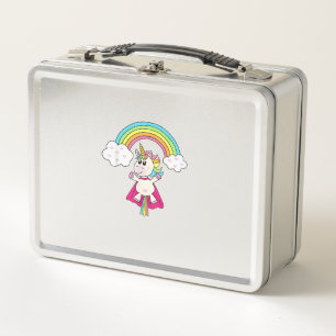 Unicorn Superhero flies to the rainbow T-Shirt T-S Metal Lunch Box