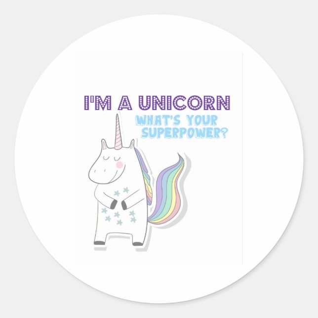 Unicorn Superpower Classic Round Sticker (Front)