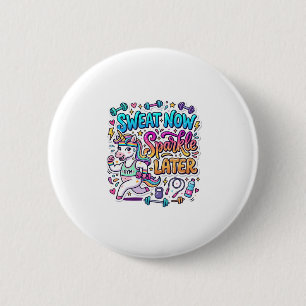 Unicorn Sweat Now Sparkle Later Gift Idea Vector D 6 Cm Round Badge
