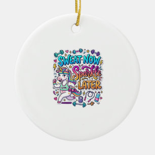 Unicorn Sweat Now Sparkle Later Gift Idea Vector D Ceramic Tree Decoration