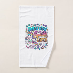 Unicorn Sweat Now Sparkle Later Gift Idea Vector D Hand Towel