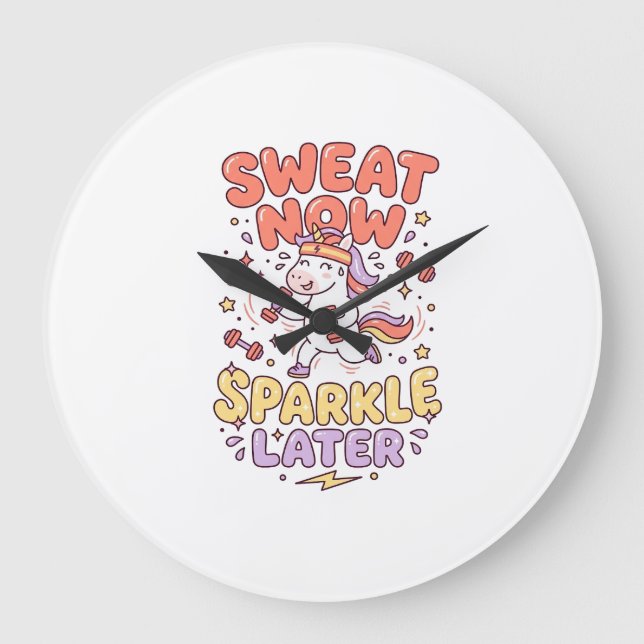 Unicorn Sweat Now Sparkle Later Print Ready Zazzle Large Clock (Front)