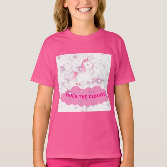 Unicorn t-shirt with a unicorn flying over a cloud (Front)
