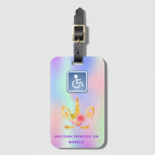 Unicorn tag for wheelchair girl pink purple