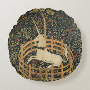 Unicorn Tapestries Captivity Mediaeval Tapestry Round Cushion