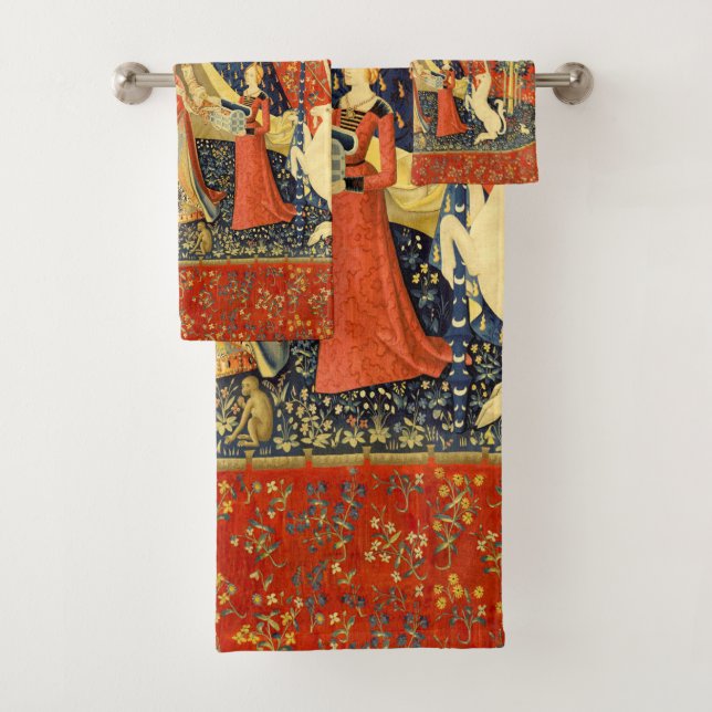 Unicorn Tapestries Lady Legend Mediaeval Bath Towel Set (Insitu)