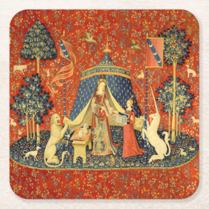 Unicorn Tapestries Lady Legend Mediaeval Square Paper Coaster