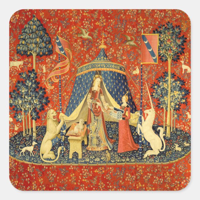 Unicorn Tapestries Lady Legend Mediaeval Square Sticker (Front)
