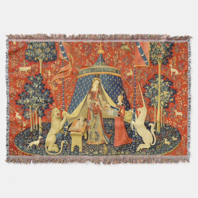 Unicorn Tapestries Lady Legend Mediaeval Throw Blanket (Front)