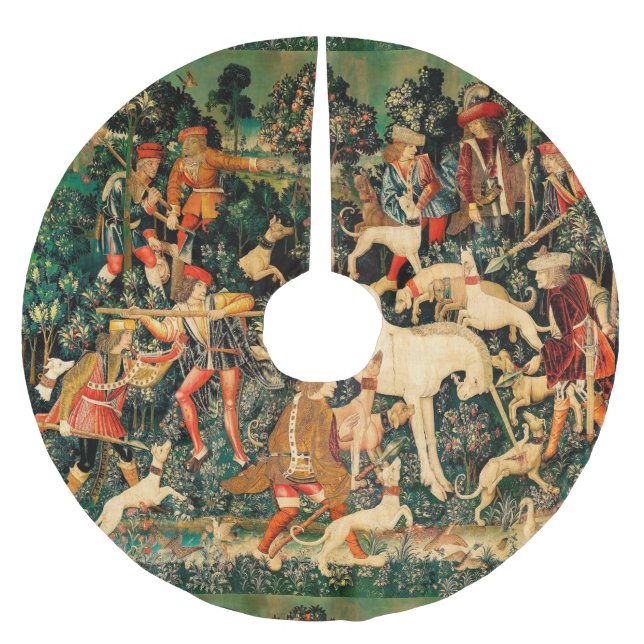 Unicorn Tapestries Mediaeval Classic Defends Hunt  Brushed Polyester Tree Skirt (Front)