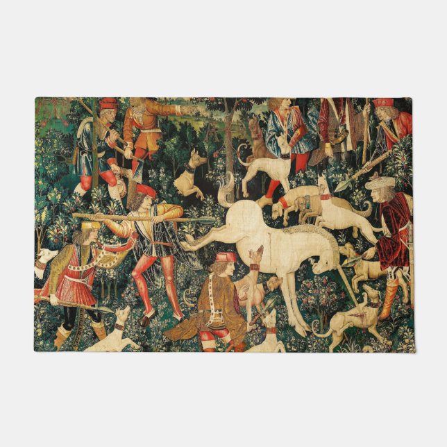 Unicorn Tapestries Mediaeval Classic Defends Hunt  Doormat (Front)