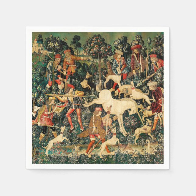 Unicorn Tapestries Mediaeval Classic Defends Hunt  Napkin (Front)