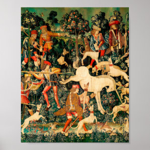 Unicorn Tapestries Mediaeval Classic Defends Hunt  Poster