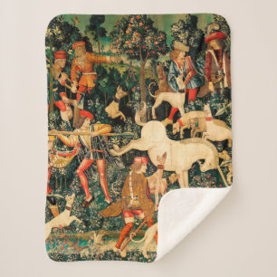 Unicorn Tapestries Mediaeval Classic Defends Hunt  Sherpa Blanket