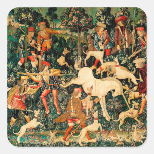 Unicorn Tapestries Mediaeval Classic Defends Hunt Square Sticker