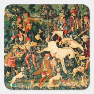 Unicorn Tapestries Mediaeval Classic Defends Hunt  Square Sticker