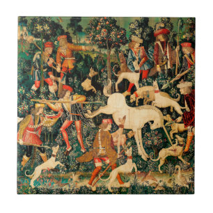 Unicorn Tapestries Mediaeval Classic Defends Hunt  Tile
