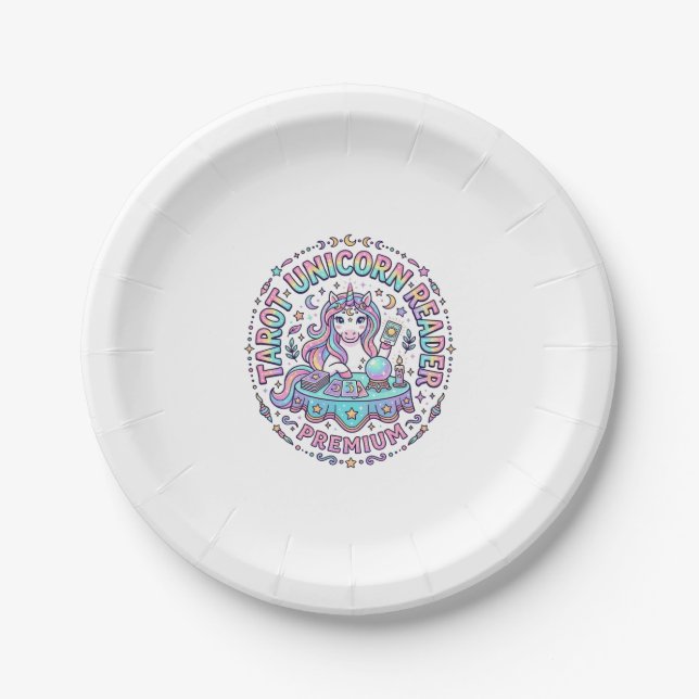 Unicorn Tarot Unicorn Reader Premium Funny Print o Paper Plate (Front)