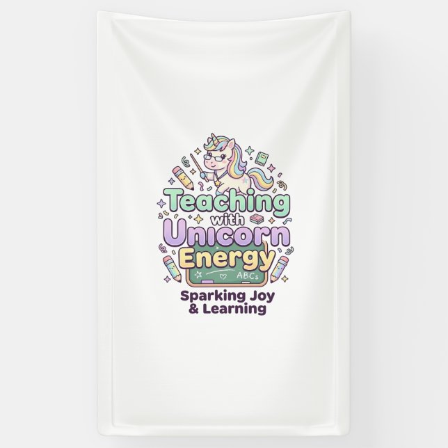 Unicorn Teaching with Unicorn Energy Bold Typograp Banner (Vertical)