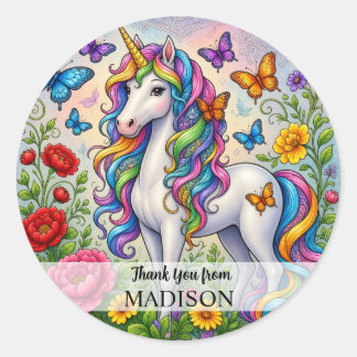 Unicorn Thank You Birthday Stickers