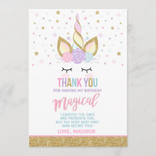 Unicorn Thank You Card Pink Gold Magical Unicorn