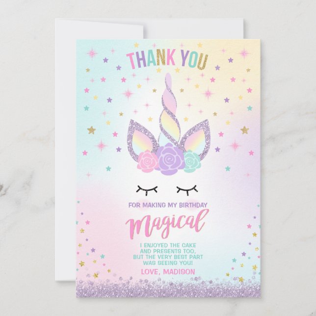 Unicorn Thank You Card Pink Gold Magical Unicorn (Front)