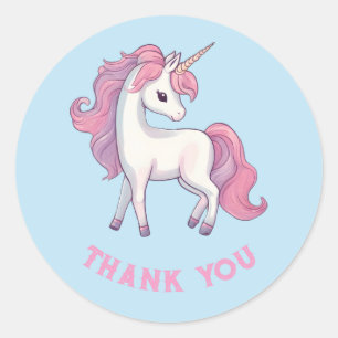 Unicorn Thank You Stickers - Round Blue