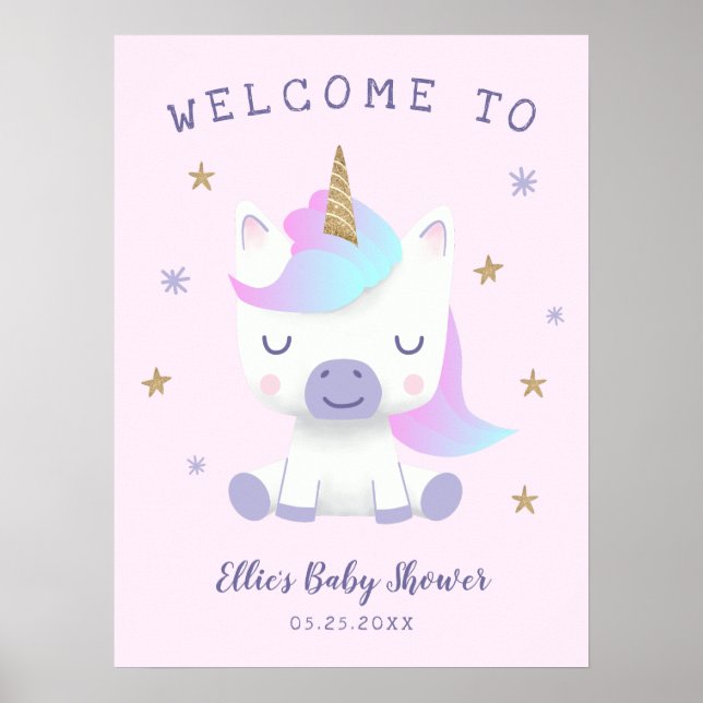 Unicorn Theme Baby Shower Welcome Sign (Front)