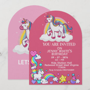 Unicorn Themed Girl Birthday Invitation