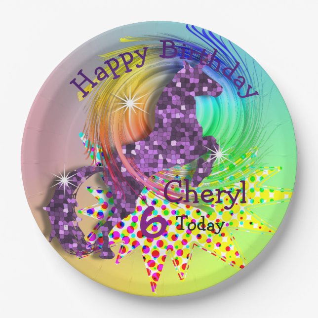 Unicorn Themed Magical Rainbow  Party Paper Plate (Front)