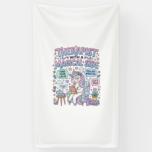 Unicorn Therapist with a Magical Side Gift Idea St Banner (Vertical)