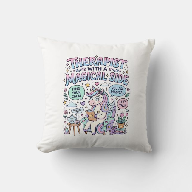 Unicorn Therapist with a Magical Side Gift Idea St Cushion (Front)